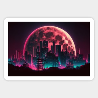 Moon In Synthwave Retrowave Aesthethic 80s City Magnet